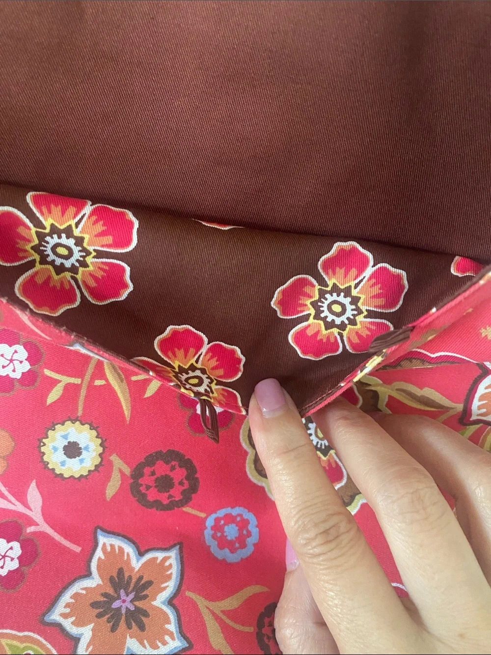 Longaberger Pink Floral Tote with Brown Trim